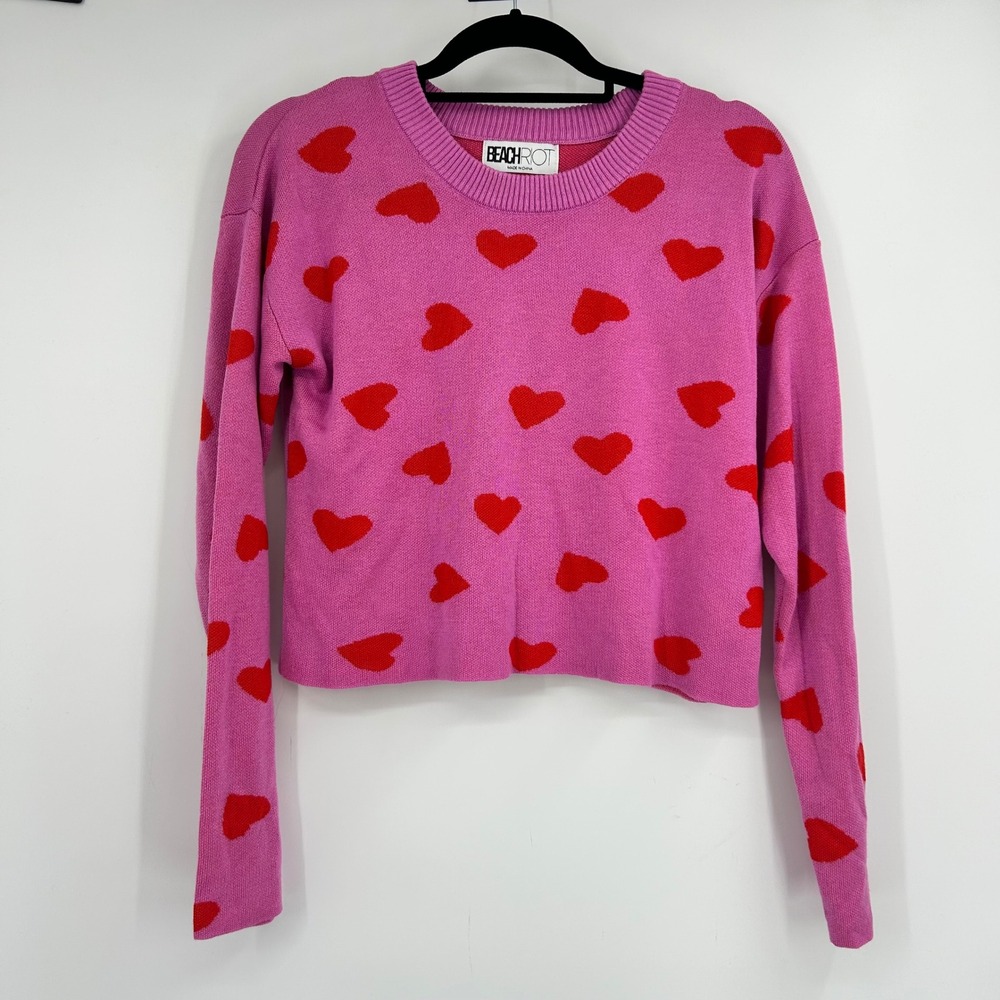 Beach Riot Valentine Heart Beach Sweater Pink Red Crew Neck Pullover Revolve